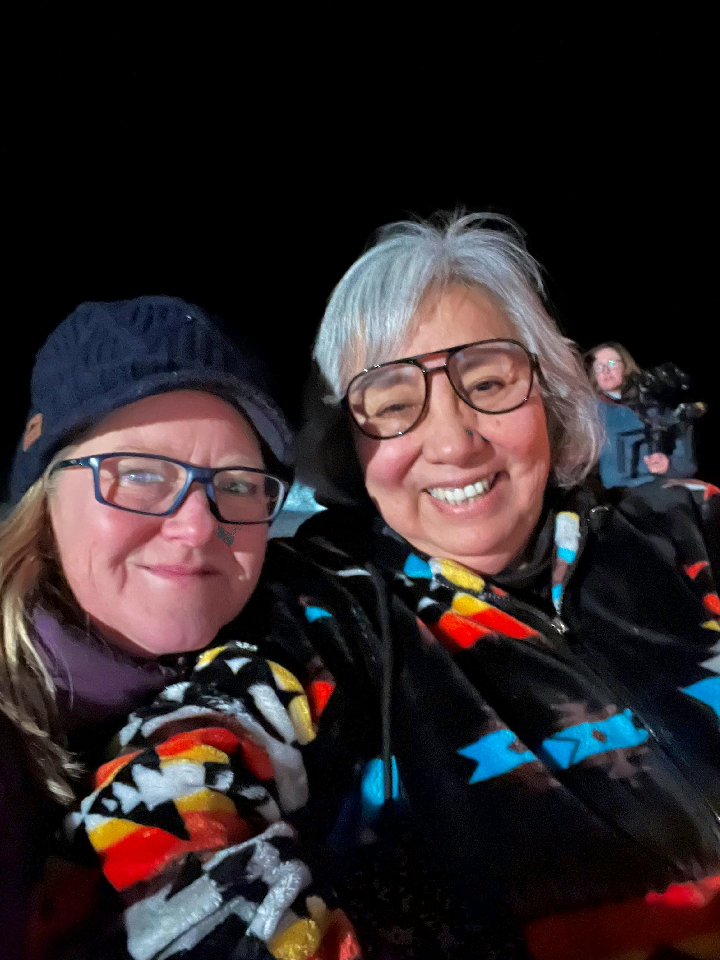 Chamois Andersen, Defenders of Wildlife Rockies and Plains Senior Representative, poses for a selfie with Jonny BearCub Stiffarm of the Assiniboine and Sioux Tribes of Fort Peck (MT)_Montana_DOW